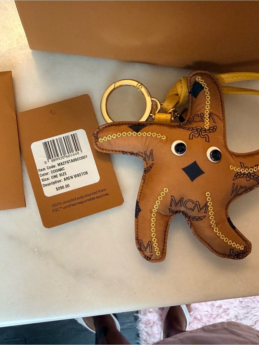 MCM new in box Brown Starfish Keychain Bag Charm with Gold Hardware - Picture 2 of 6